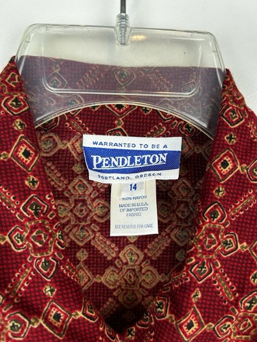 Vtg Pendleton Skirt Blouse Set Womens 16 Print Rayon Made USA Red 2Pc - Picture 3 of 16