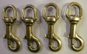 (4) Vintage Brass BRONZE Solid Swivel EYE SNAP 3 3/16" ITALY -FOR ALL 4 AS SHOWN