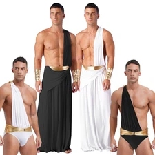 US~ Men's One Strap Toga Costume Ancient Greek Roman Halloween Cosplay Costume 