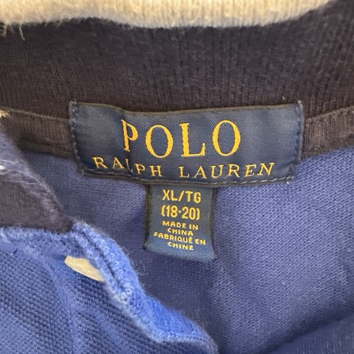 Polo Ralph Lauren Shirt Youth 18-20 XL Blue White Big Pony Crest 2 Preppy - Picture 2 of 11