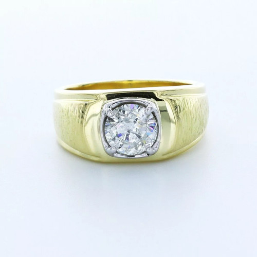 Solid 18K Yellow Gold Solitaire Mens Ring 1.56 CT Round Lab-Grown Diamond F SI2 - Picture 1 of 5