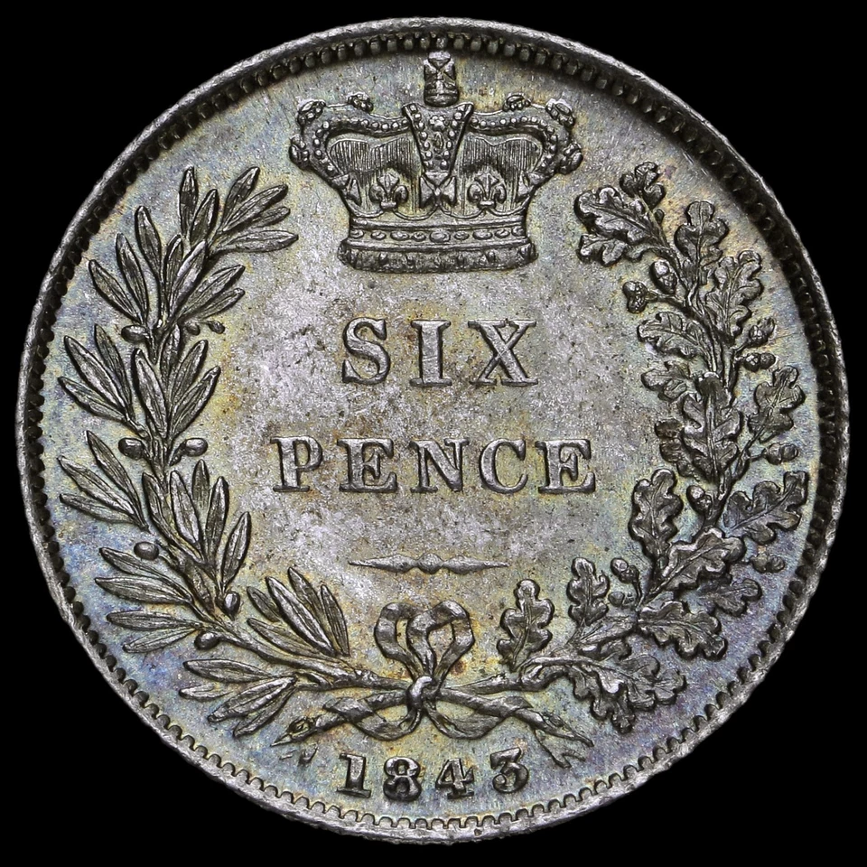 1843 Queen Victoria Young Head Silver Sixpence, Rare - Image 2 of 2
