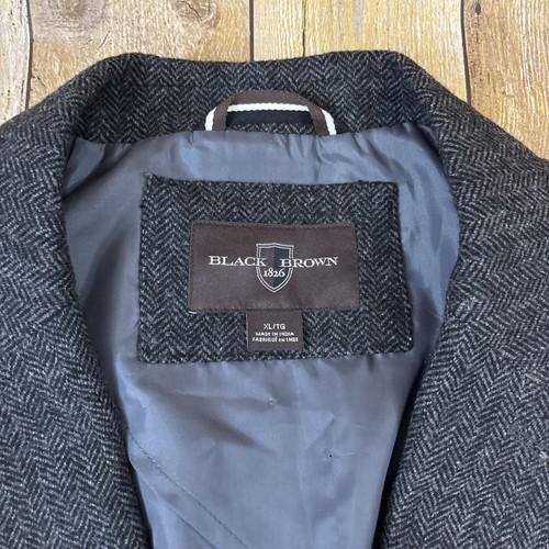 Blazer negro marrón 1826 espiga sin estructura tweed parches en el codo para hombre XL - Imagen 6 de 12