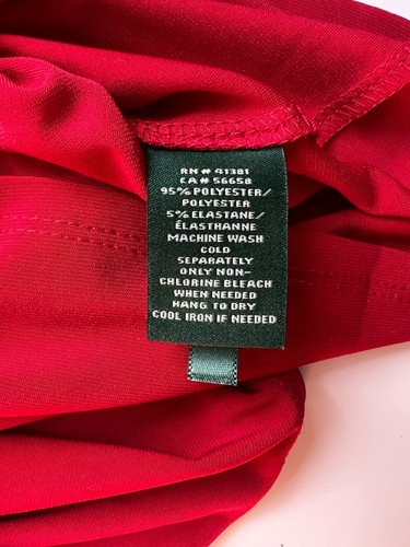 Lauren Ralph Lauren Women’s Red Ruched Faux Wrap Dress 3/4 Sleeve V Neck Sz 16 - 第 9/9 張圖片