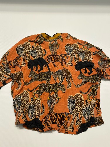 Anthropology Tiger Viskose Top Shirt Größe Large Kurzarm Rollkragen - Bild 2 von 9