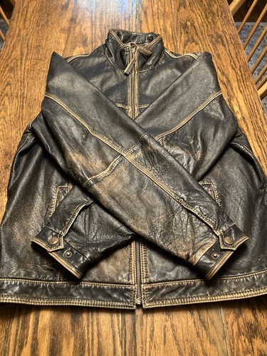 Giacca di pelle Tommy Bahama marrone cioccolato FZ taglia M moto rocker invecchiato 🔥 - Foto 17 di 17