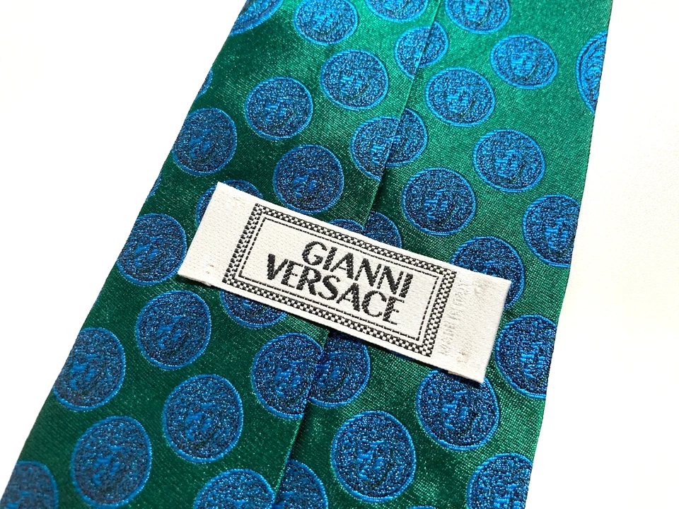 GIANNI VERSACE CORBATA TEJIDA CABEZA MEDUSA VINTAGE AÑOS 90 JACQUARD ITALIA AZUL VERDE Foto 2 de 4