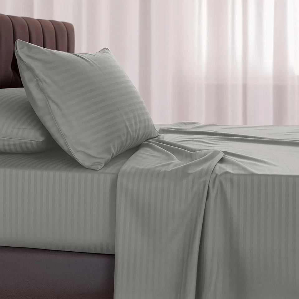 Juego de sábanas a rayas de microfibra suave serie 1800 de 4 piezas
