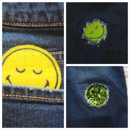 Lori Goldstein Smiley World Ankle Length Jeans, Applique Smile Patches, size 12 - Picture 10 of 13