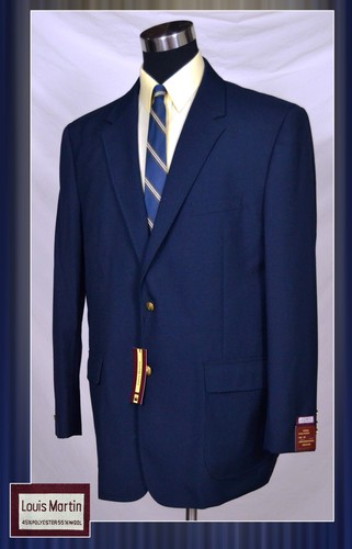 NWT Solid Navy Blue Hopsack Blazer with Gold Buttons (Size 48R) By: Louis Martin - Picture 16 of 16