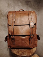 Zaino In Pelle Nuovo Con Cartellino Color Cuoio