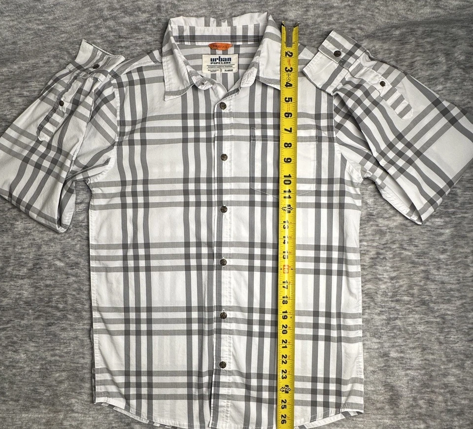 Camisa Urban Pipeline masculina XL branca e cinza xadrez manga longa botão para cima - Imagem 4 de 4
