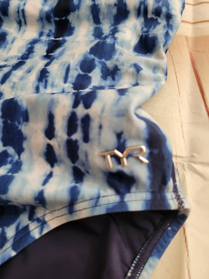 TYR Girls Size 14 One-Piece Swimsuit – Navy Tye Die Racerback  - Image 3 of 4