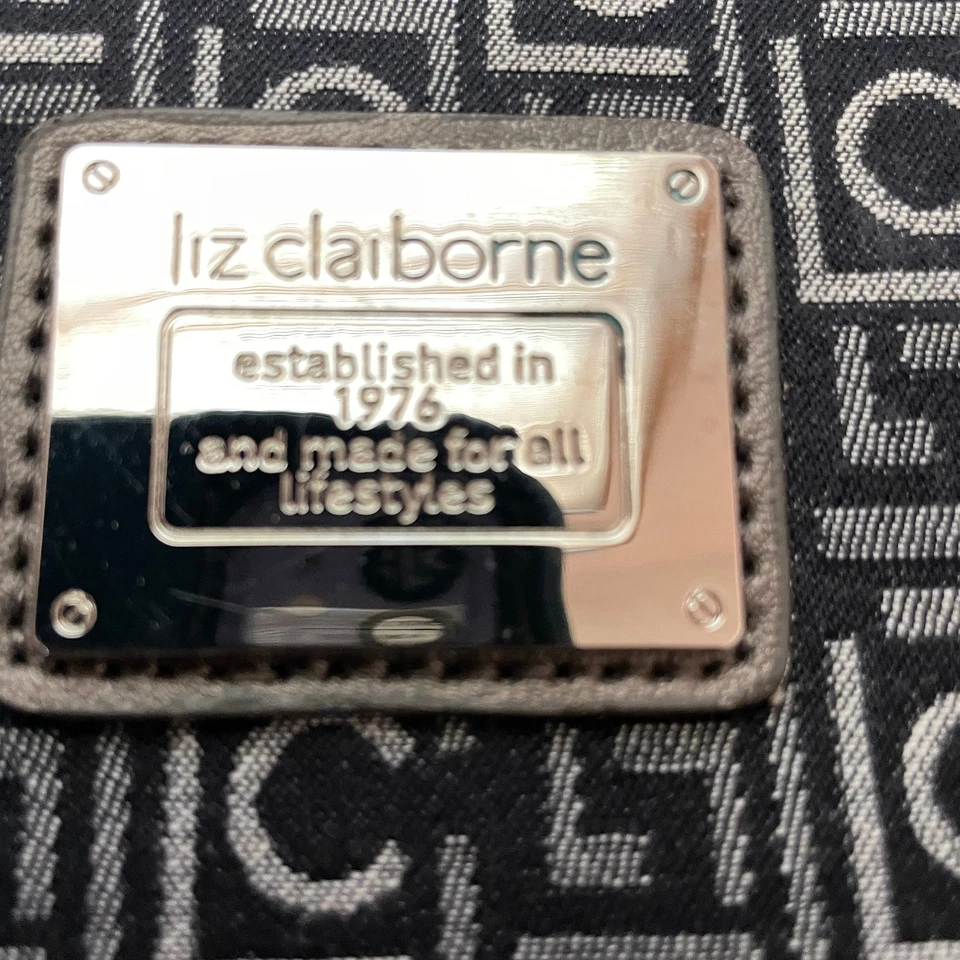 Liz Claiborne Gray & Black Weekender Tote Bag Oversized Purse w/ Luggage Tag - Image 2 of 4