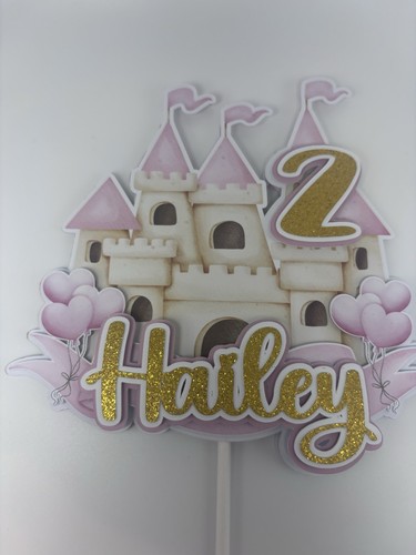 Personalisierter Tortenaufleger Prinzessin Schloss | Individueller Name & Alter | Rosa Geburtstag - Bild 2 von 4
