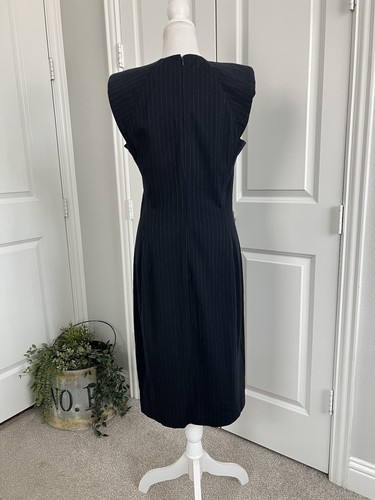 Theory Womens Power Dress Sheath Black Striped Fairfield Knit Cap Sleeve Size 10 - Picture 3 of 13