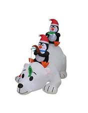 6 Foot Long Christmas Inflatable Penguins Fishing on Polar Bear Decoration