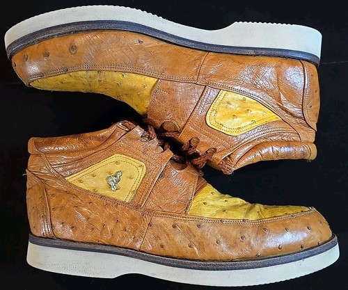 Hacienda Boots Two Tone Ostrich Exotic Leather Shoes Handmade  - Picture 1 of 15