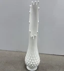 Vtg Fenton Swung Vase White Milk Glass Hobnail 12 Finger 14.5”x3”Footed Vessel