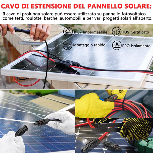 Cavo Solare 6Mm2 10M, 1/2/3/5/8/10/15/20/30M Prolunga Cavo Pannello Solare, Cavo - Foto 6 di 13