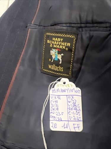 Hart Schaffner Marx Men's Suit 42R 33X28 Dark Blue Gray Striped Two Buttons Vint - Picture 8 of 20