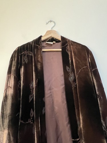 East Vintage Velvet Kimono Devore Brown 10 Medium Oversized Relaxed Autumn Jewel - Picture 6 of 15