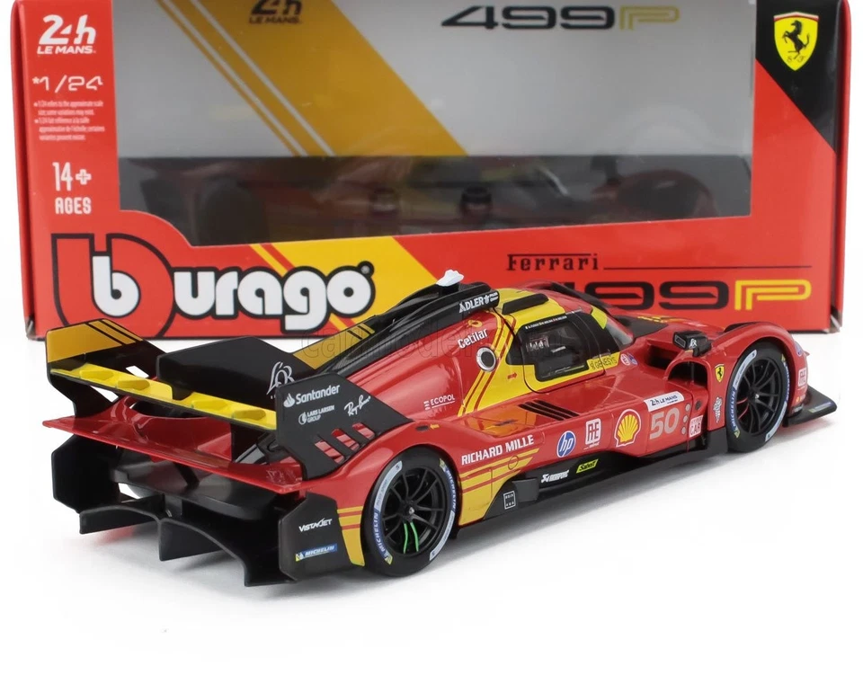 MODELLINO AUTO STATICO BURAGO FERRARI 499P WINNER LE MANS 2024 FUOCO SCALA 1/24 - Immagine 2 di 4