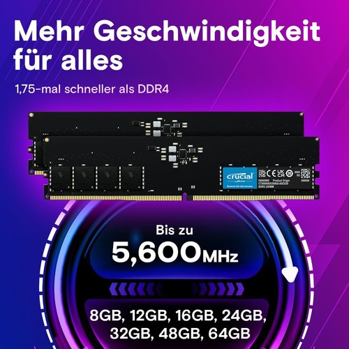 Crucial DDR5 RAM 16GB 5600MHz, PC Computer Arbeitsspeicher, Hochleistungs-RAM (a - 第 2/6 張圖片