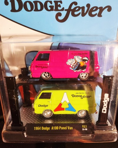 M2 DODGE FEVER A100 1964 2 Set Premium Ed Auto-Lift NEW Lime Green & Purple - Imagen 2 de 5