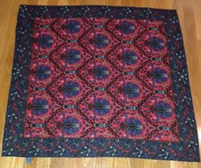 Vintage Ginnie Johansen Blue Red Ornate 100 Wool Square Scarf 34" Japan