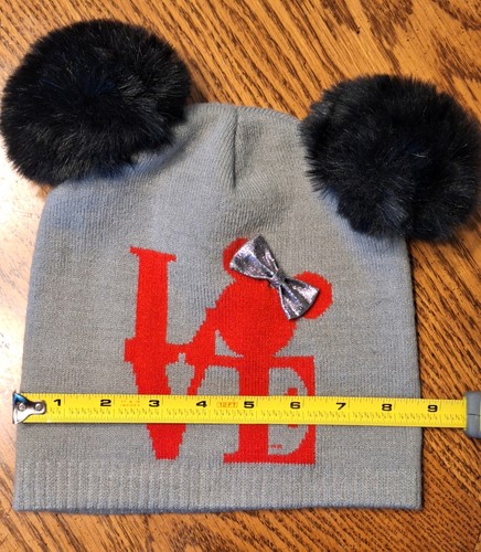 Disney Minnie Mouse Beanie, Hat, Pom Pom Ears, Love Bow, New, One Size - Picture 3 of 5