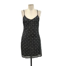 Betsey Johnson Luxe Vintage Slip Dress Mini Glitter Black Gold Size Small