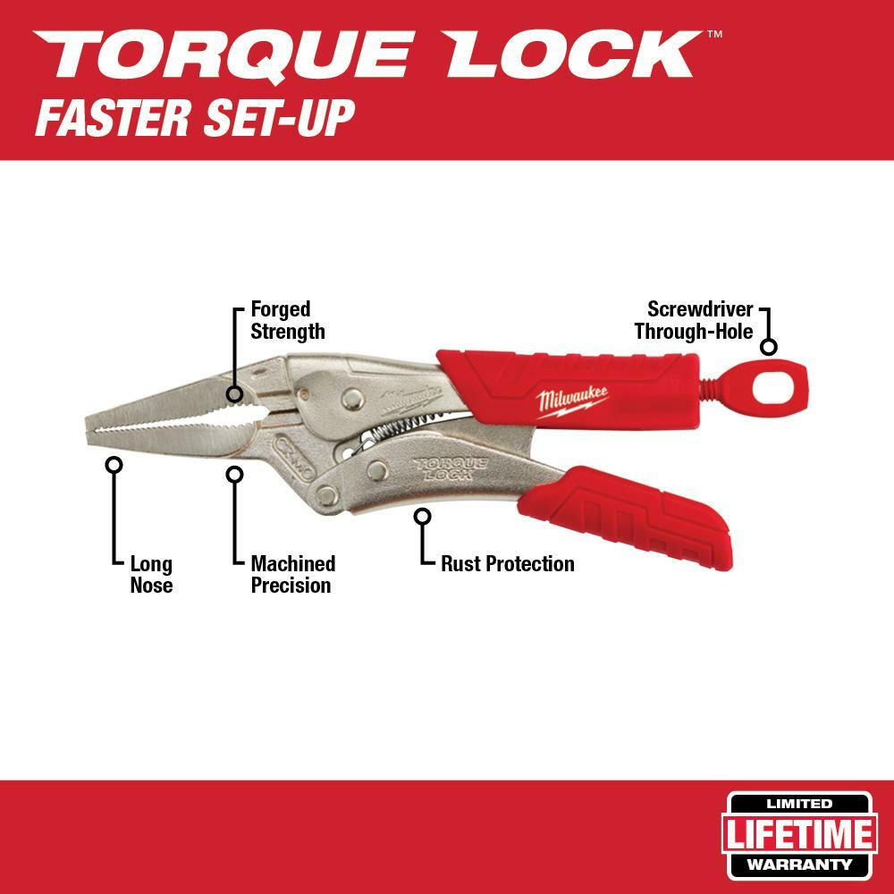 Milwaukee TORQUE LOCK Long Nose Locking Pliers 150mm 6in Milwaukee TORQUE LOCK Long Nose Locking Pliers 150mm 6in