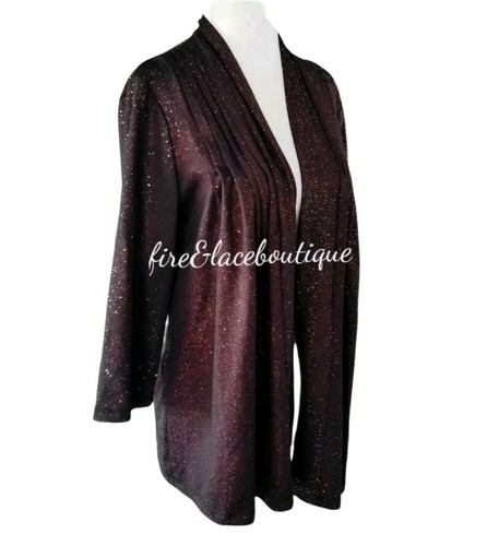 CHICOS TRAVELERS BURGUNDY SILVER GLITTER SPARKLE TOP SZ 1 M 8 10 - Picture 3 of 9