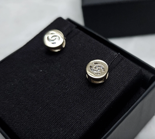 Authentic Chanel 2024 Mini Round CC Logo Crystal Stud Earrings