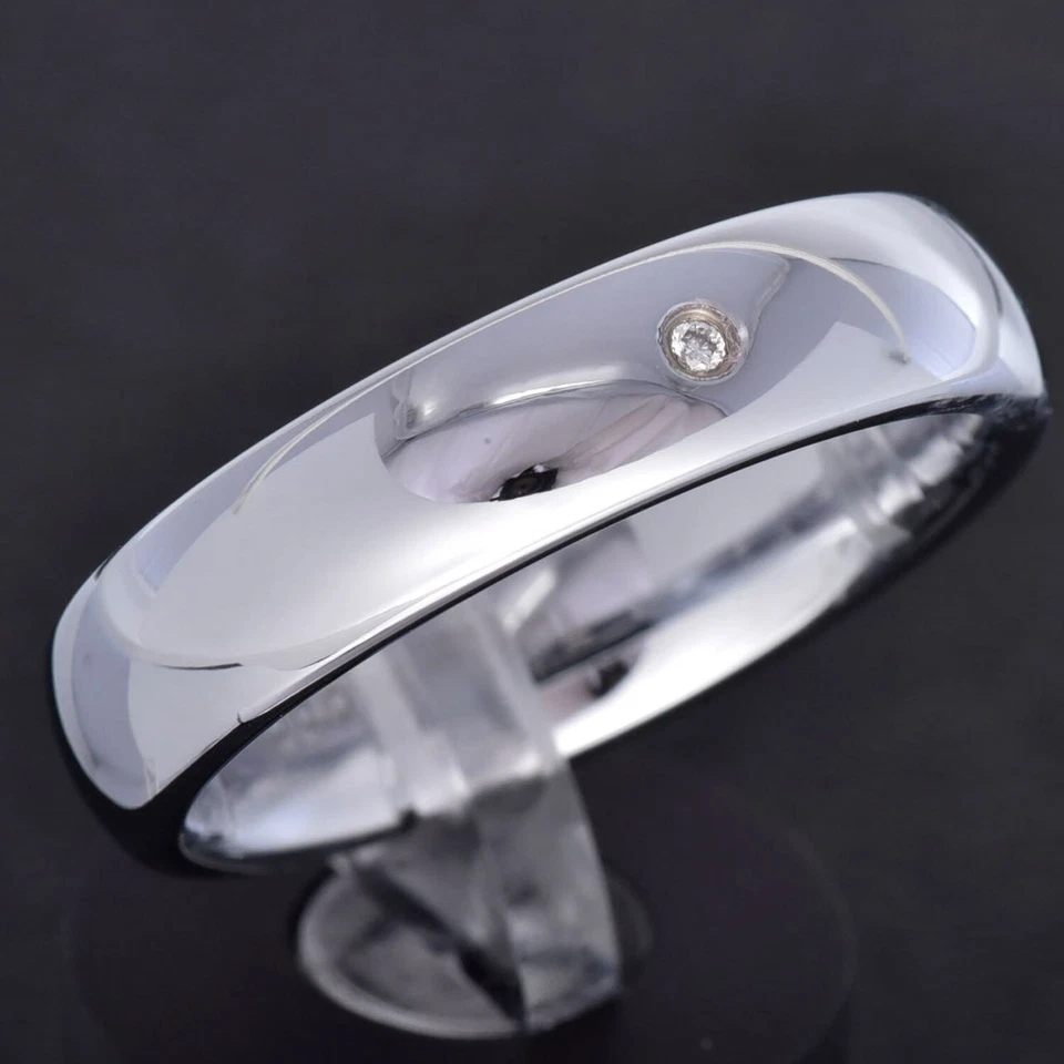 Anillo solitario de diamantes redondos naturales de tungsteno blanco de 6 mm para hombres y mujeres Foto 2 de 4