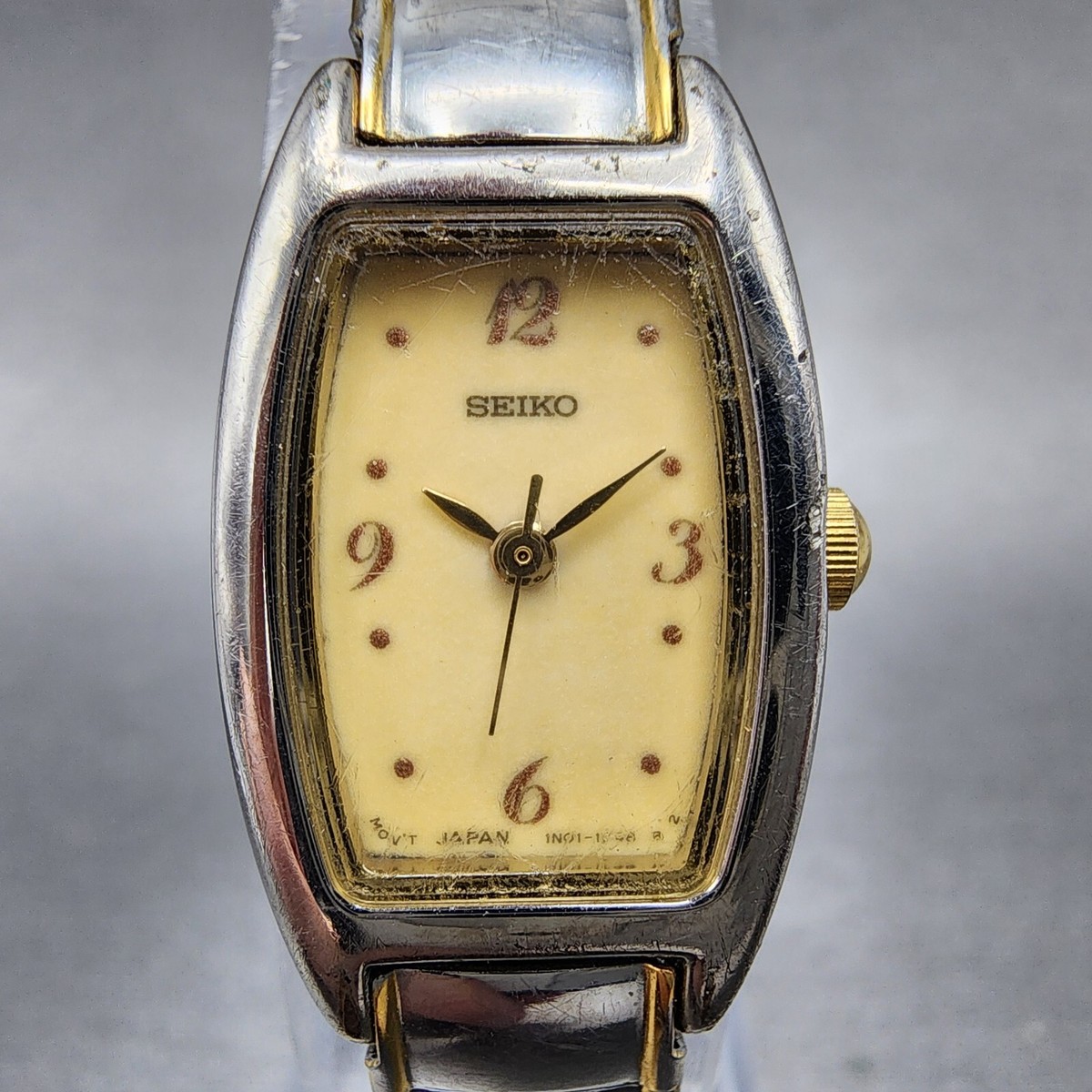 Seiko Watch Women 16mm Cream Dial Silver Tone Rectangle 1N01-5B69