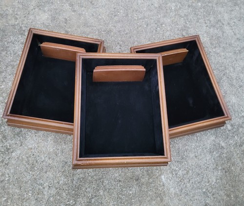 Vintage Set 3 MCM Wandaufhängen Holz Vitrine Schattenbox Regal Samt Filzfutter - Bild 6 von 8