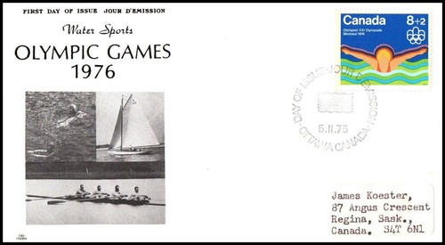 Canada FDC - 1975 - Montreal 76 Olympics, Scott #'s B4-B6 3 NR FDCs - Picture 3 of 4
