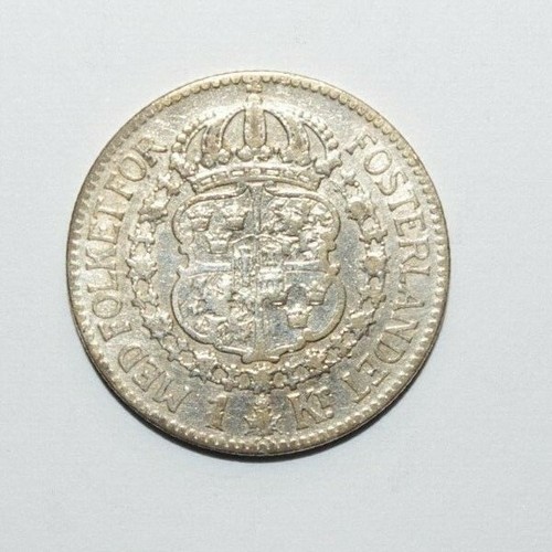 1918, 1 Corona Sweden Silver Very Low Mint Only 258k Minted Very High Value Coin - Picture 7 of 7