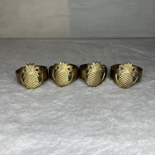 Set Lot Of 4 Brass Pineapple Napkin Rings Beach Island Decor Made In India