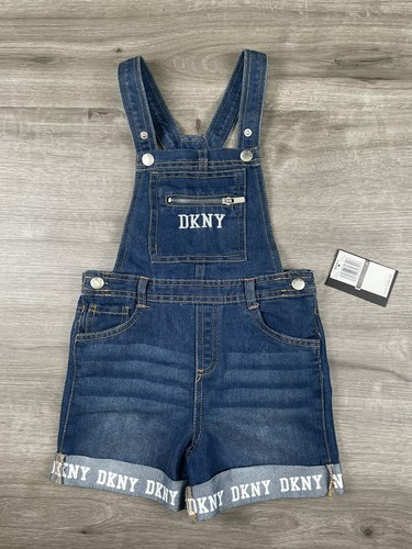 DKNY Girls Size Youth 6 Denim Bib Overalls Outfit Shirt & Shorts Romper - Picture 2 of 17