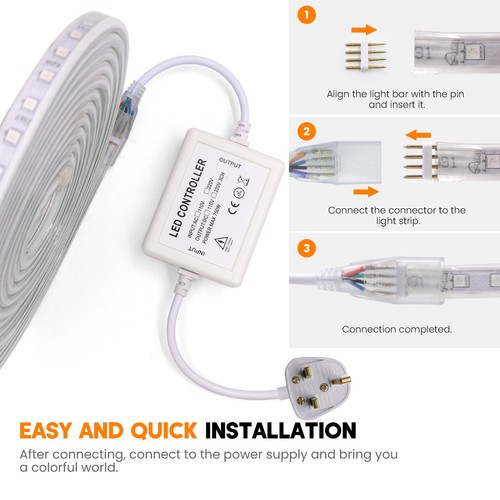 220V LED Strip Lights 5050 RGB Colour Changing Tape Kitchen Outdoor+ Controller - Picture 5 of 14