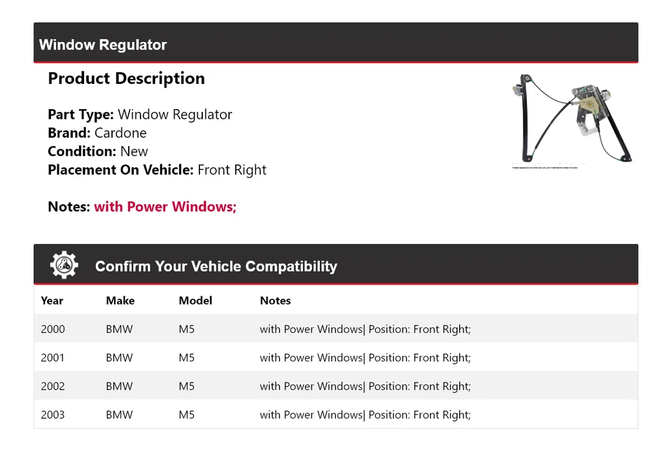 Регулятор стеклоподъемника передний правый кардон для BMW M5 2000-2003 2001 2002 годов выпуска - Изображение 2 из 4