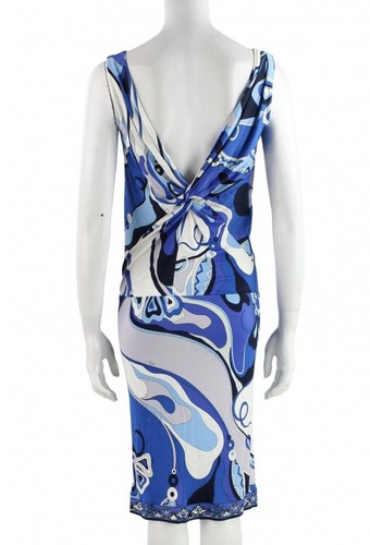 EMILIO PUCCI Blue & Lilac Abstract Print Knee Length Dress Size XS IT 38 US 4 - Picture 2 of 12