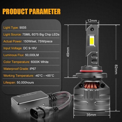 150W CANBUS 9005 LED Headlight Super Bright Bulb Kit White 50000LM High/Low Beam - Picture 10 of 10