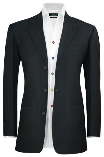 Camisa hecha a mano con botones multicolores de algodón blanco cuello coreano con lazo abierto alto para hombre - Imagen 15 de 17