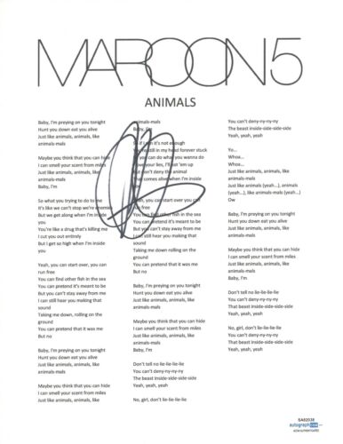 Adam Levine Signed Autographed Maroon 5 Animals Song Lyric Sheet ACOA COA | eBay Adam Levine Signed Autographed Maroon 5 Animals Song Lyric Sheet ACOA COA | eBay