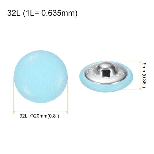 20pcs Leather Covered Button 20mm Metal Round Sewing Buttons, Light Blue - Picture 2 of 7
