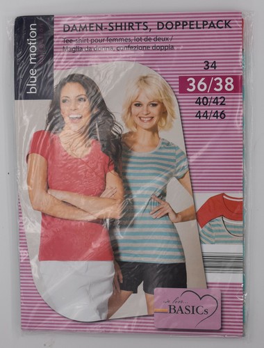 2er Set Damen Shirts Grau Melange -Türkis gestreift / rot verschiedene Größen - Bild 1 von 2